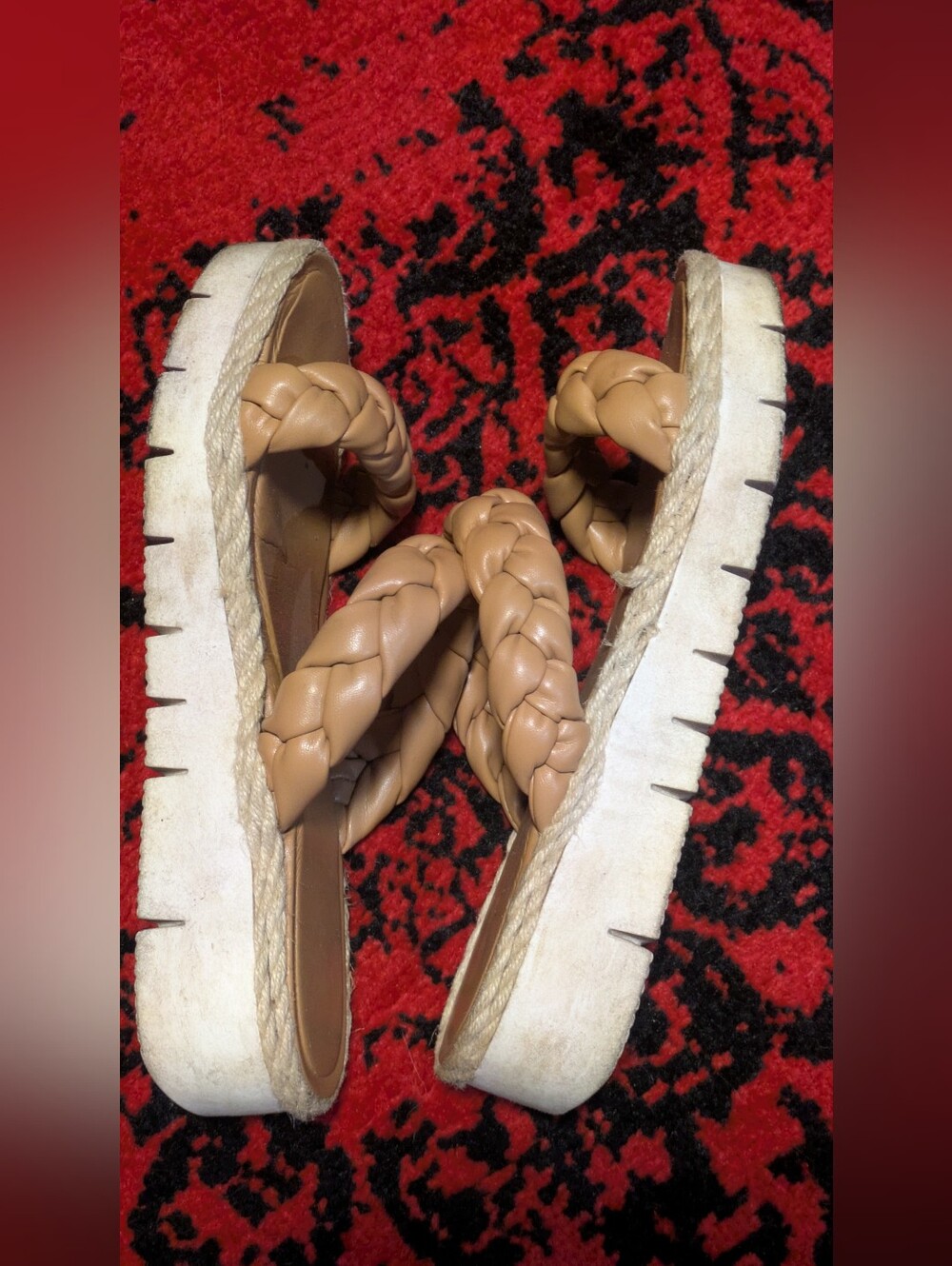 Braided Platform Slide Sandals - Tan